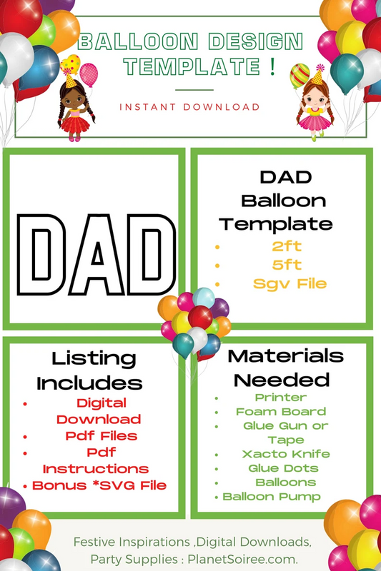 Dad Letter Balloon Mosaic , Fathers Day Balloon Mosaic , Happy Fathers Day , DIY Fathers Day Decor , pdf template
