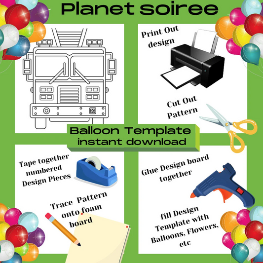 Fire truck Balloon Template,Fire Truck Mosaic from Balloons, Fire Engine Mosaic Template, Firefighters Decor, Boys Birthday Balloons