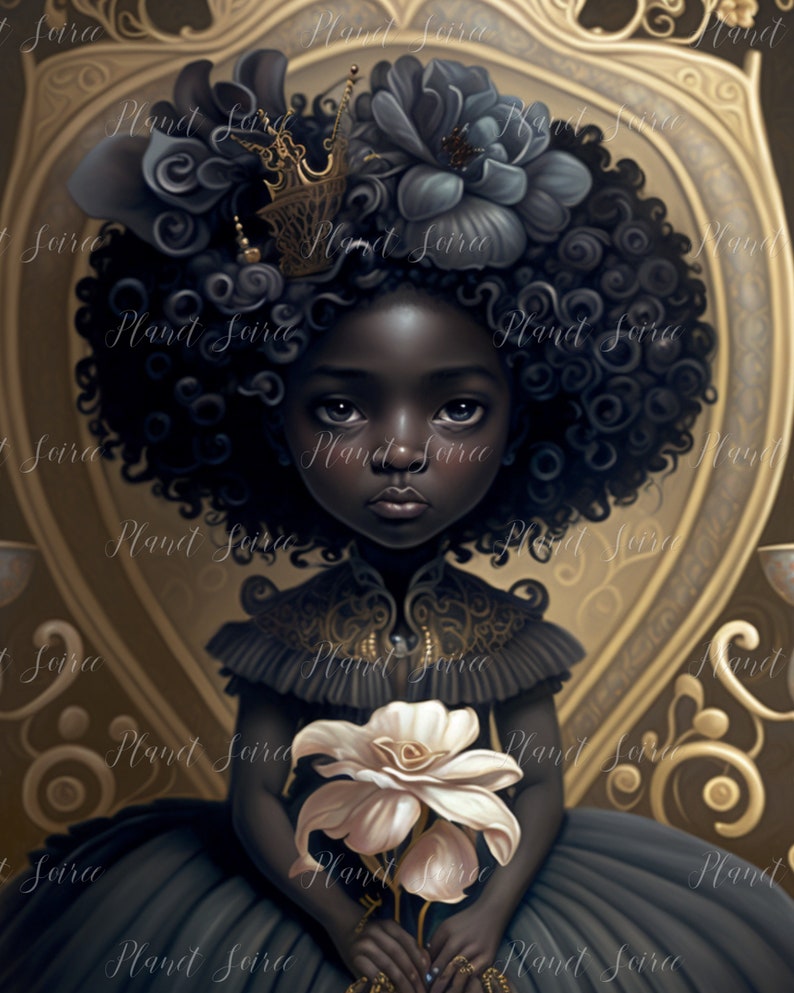 Digital Download, African American Flowers Girl, Black Girl Art Print ,Flower Girl , KPD, POD, Commercial Use, Sublimation, Party Printables