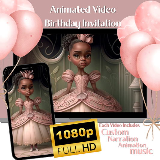 Animated Black Princess Digital Greeting Card, Digital Birthday Card , African Queen,Digital party, Electronic Birthday, Girl Birthday