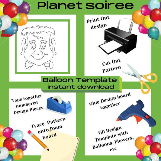 Frankenstein Balloon Mosaic Template , Herman Munster Mosaic , Victor Frankenstein, Halloween Monster Mosaic ,Spooky Halloween Decor