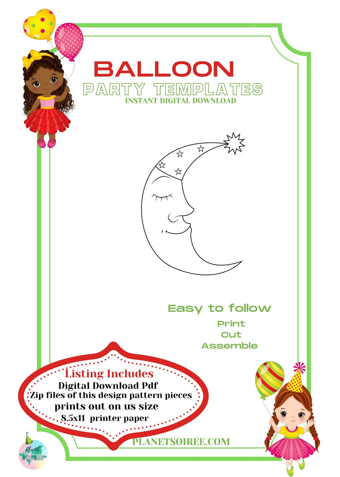Moon Balloon Template, Over the Moon Mosaic, First Birthday , Baby Shower Decor , Gender Revel Party, Mosaic from Balloons , Diy