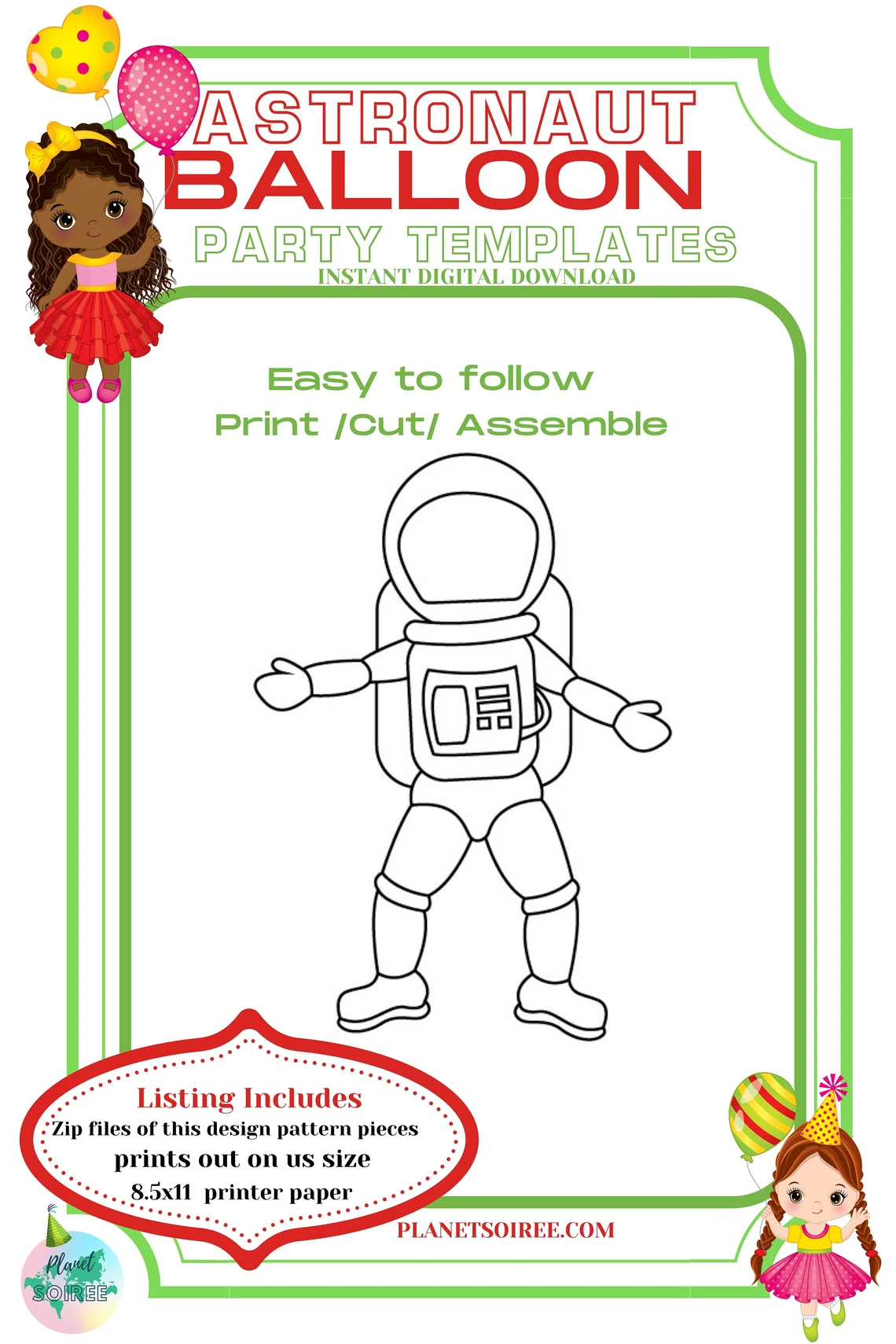 Astronaut Mosaic Template, Diy Balloon Decor, Outer Space, Galaxy , Lil Boys Birthday , NASA Party, Spaceship , Balloon mosaic template