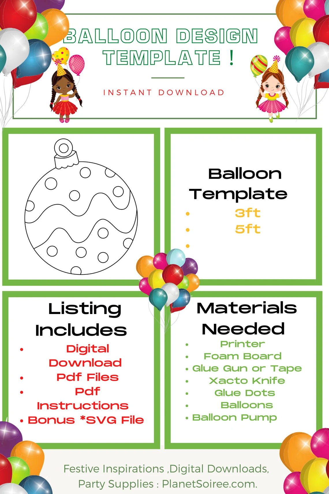 Tree Ornament Mosaic from Balloons , Holiday Mosaic Template, Tree Ornament Balloon Mosaic, Tree Ornament Mosaic, Instant Download Product