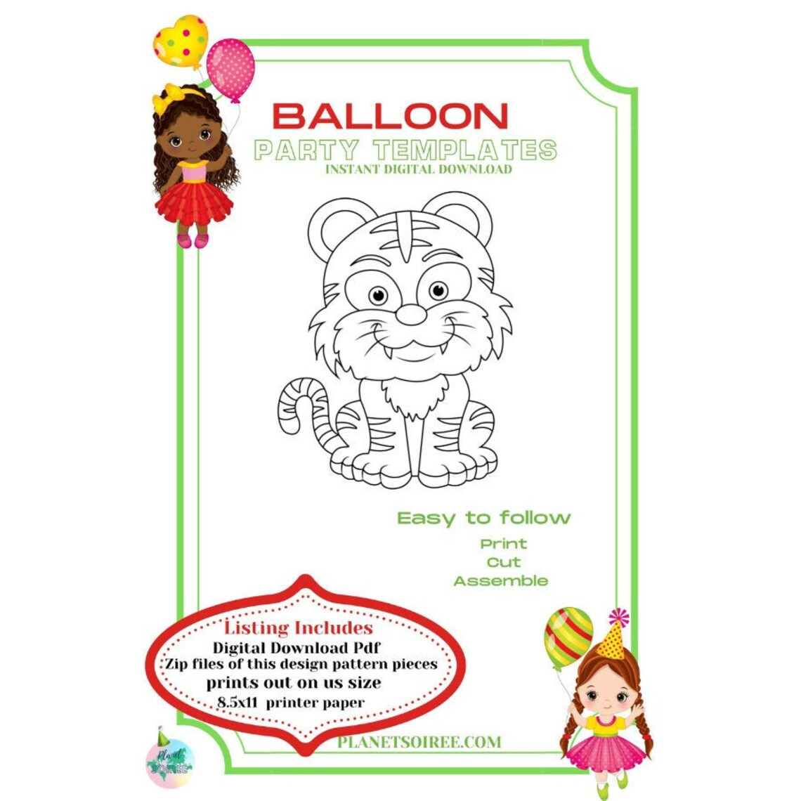 Baby Tiger Balloon Template, Lion from Balloons, Tiger Mosaic Template, Tiger Birthday Ideas, Safari Birthday Decorations, Mosaic Template,