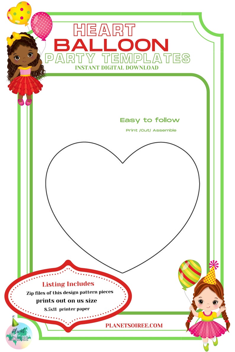 Big Heart Balloon Mosaic , Balloon Template, Digital Download, Balloon Templates for Birthday and party, Mosaic Balloon