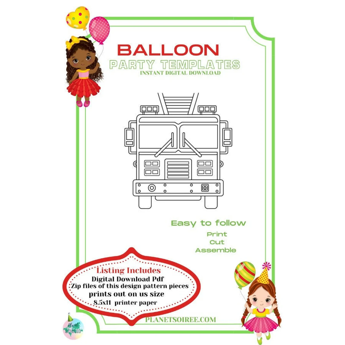 Fire truck Balloon Template,Fire Truck Mosaic from Balloons, Fire Engine Mosaic Template, Firefighters Decor, Boys Birthday Balloons