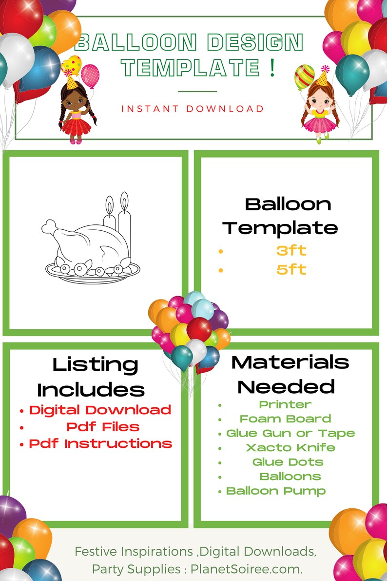 Thanksgiving Dinner Mosaic from Balloons, Turkey balloon Mosaic, Holiday Balloon Mosaic, Harvest Digital Design, Dinner Instant Download