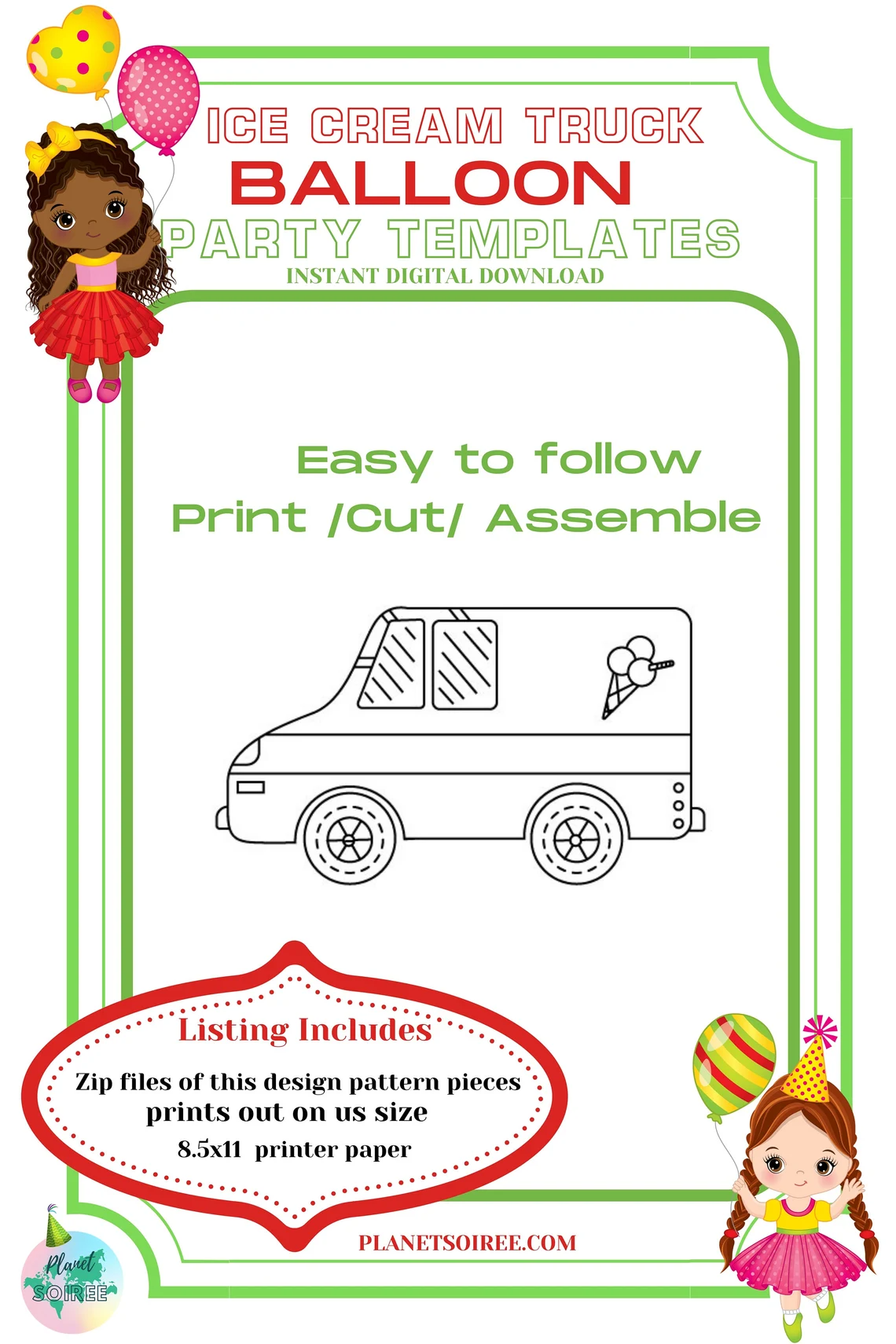 Ice Cream Truck Mosiac, Mr Softee, Whats The Scoop, Mosaics from Balloons, Food truck, Ice Creamery, Digital Download, Balloon Template