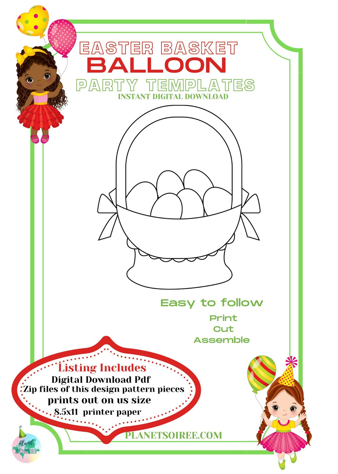 Easter Basket Balloon Mosaic , Easter Decor , Egg Basket , Easter Template , Balloon Mosaic