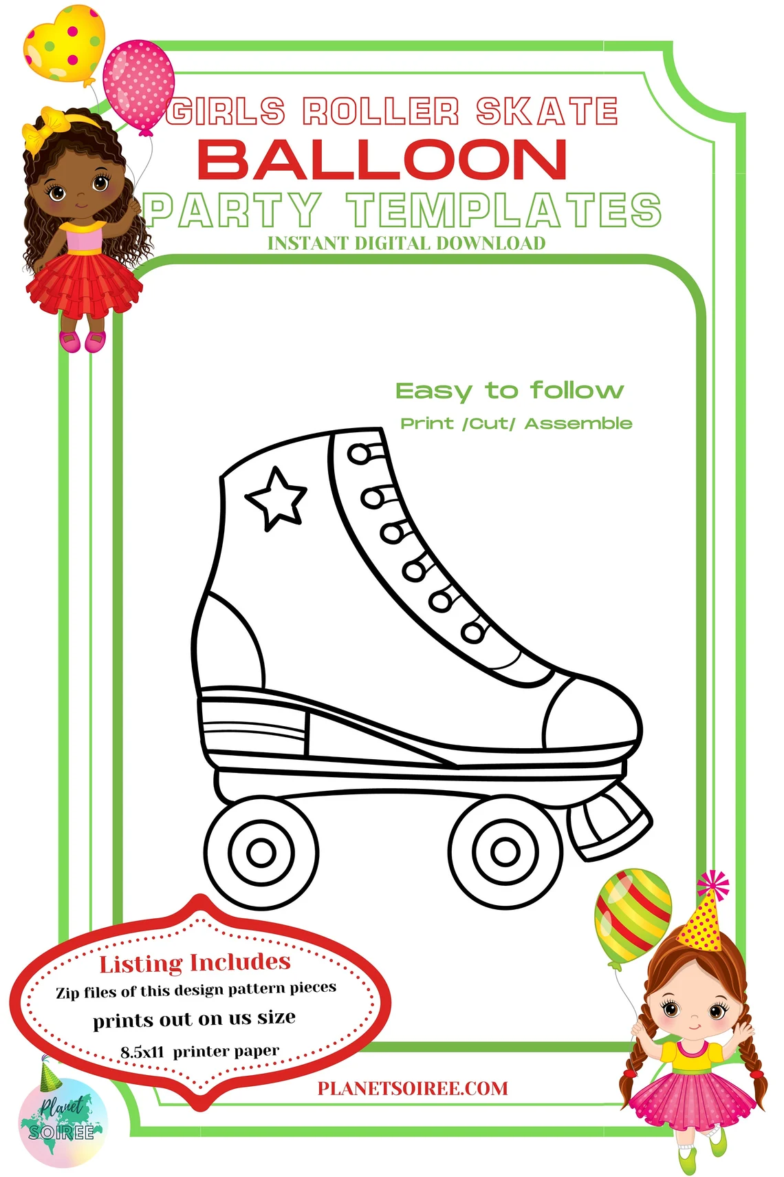 Roller Skate balloon Template Digital Downloads-RollerBlade Mosaic Balloon Template-Birthday and party Balloon Decoration templates.