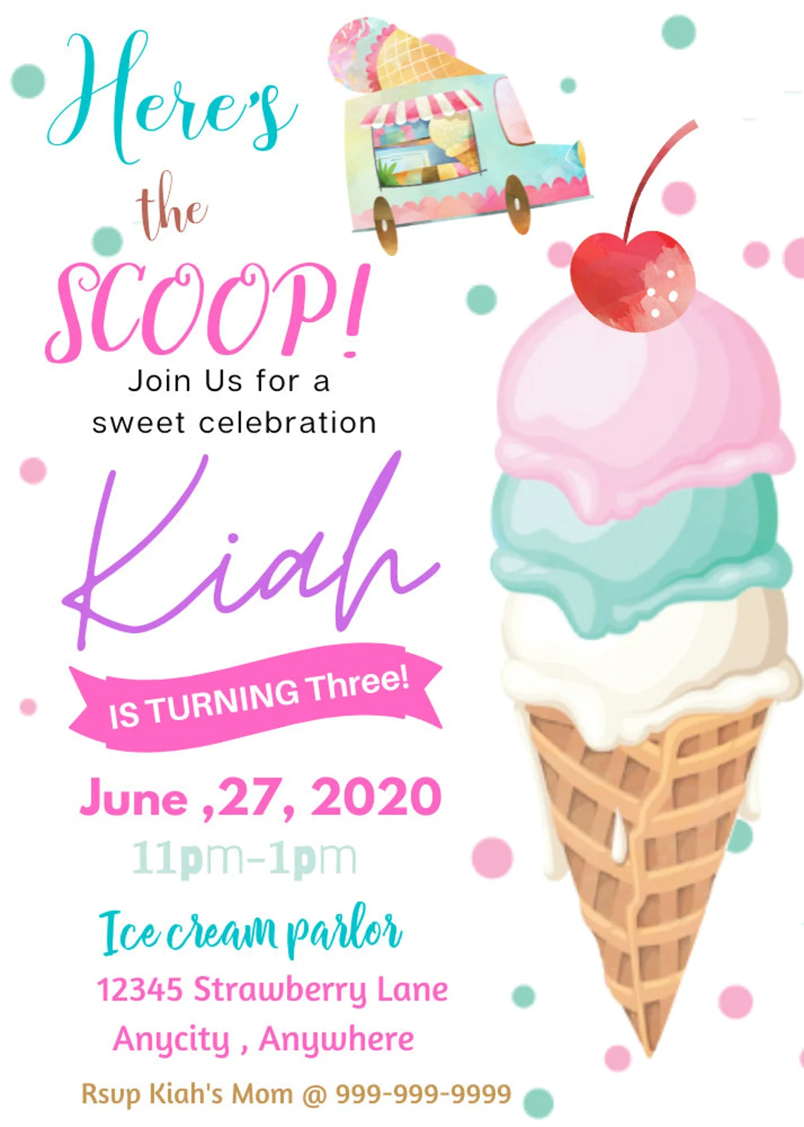 Here’s the scoop birthday invite, Ice-cream Birthday Invitation , personalized party invitation, Invite , Digital Download