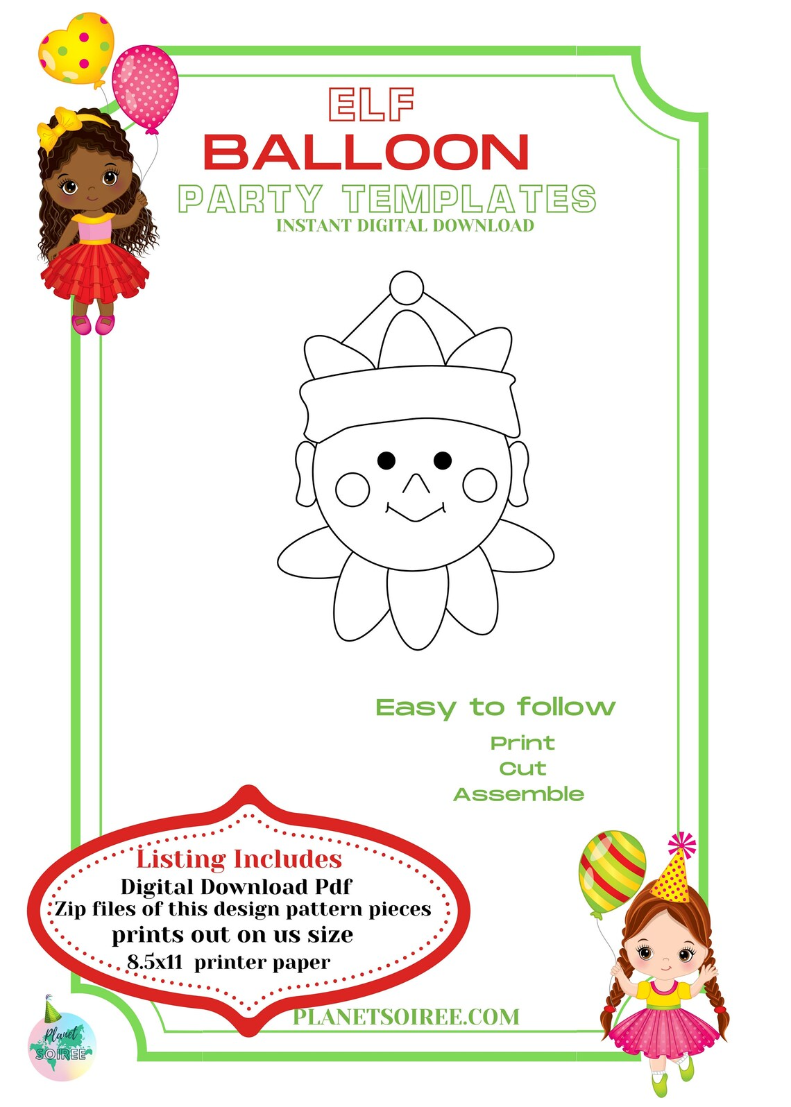 Elf Balloon Template, Elf Mosaic from Balloons, Elf On a Shelf Mosaic, Sugarplum Elf Balloon Mosaic, Buddy The Elf, Boy Elf , Digital Design