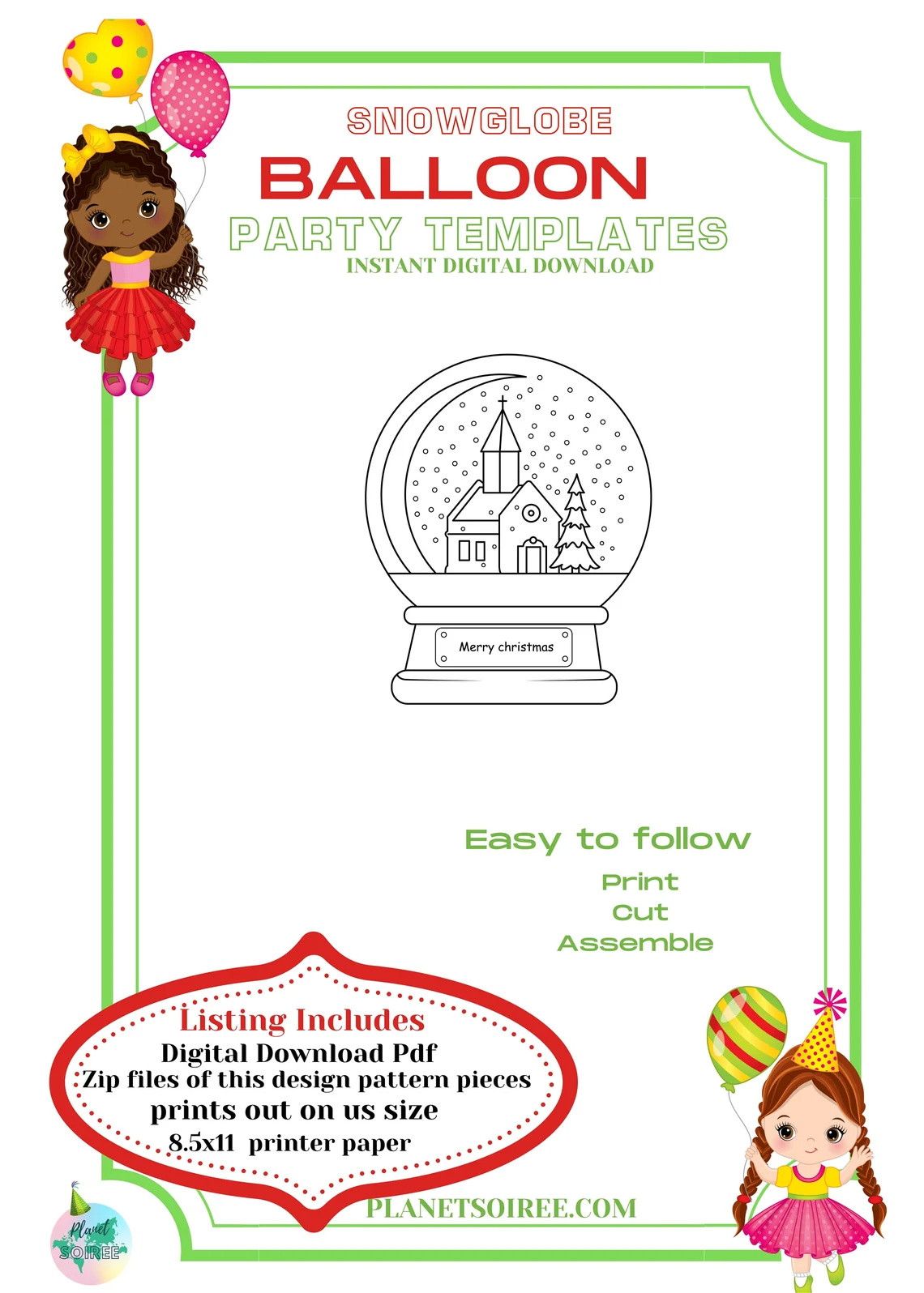 Snow Globe Balloon Template, Snow Globe Mosaic from Balloons, Snow Globe Mosaic, Xmas Balloon Mosaic, Digital Design, Instant Download