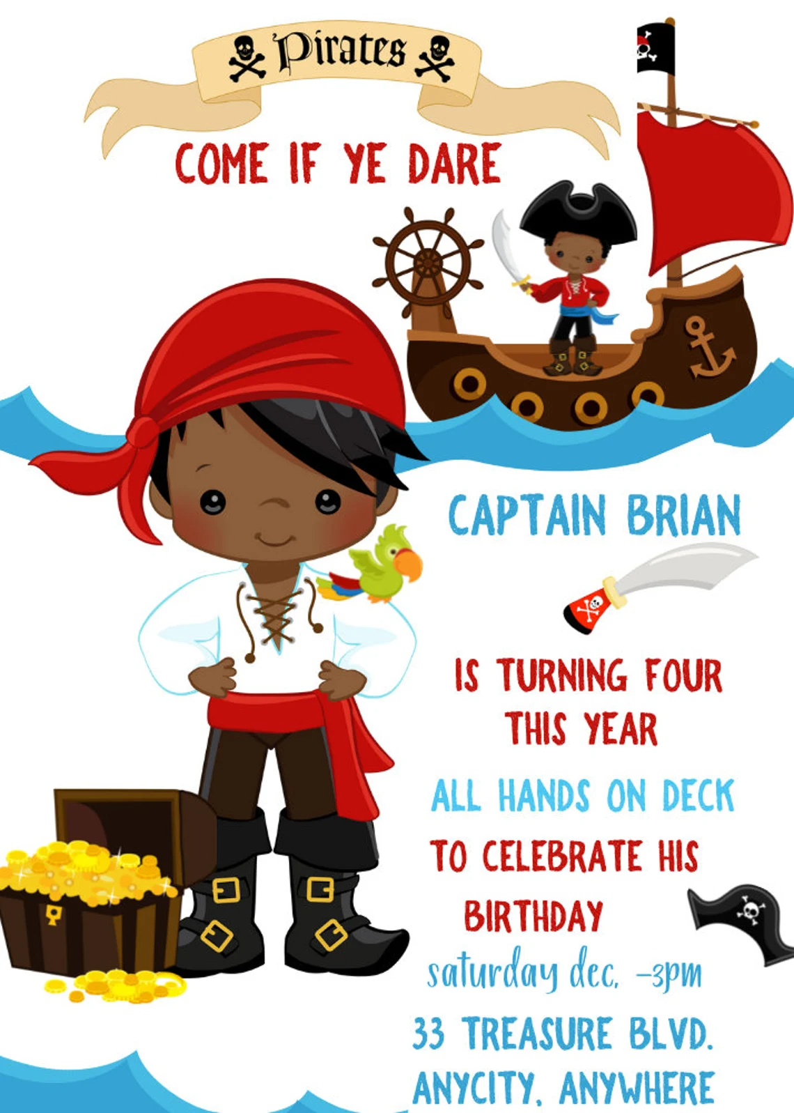 PIRATE BIRTHDAY invite, Pirate birthday Invitation , personalized party invitation, Invite , Digital Download