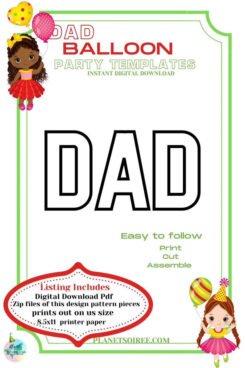 Dad Letter Balloon Mosaic , Fathers Day Balloon Mosaic , Happy Fathers Day , DIY Fathers Day Decor , pdf template