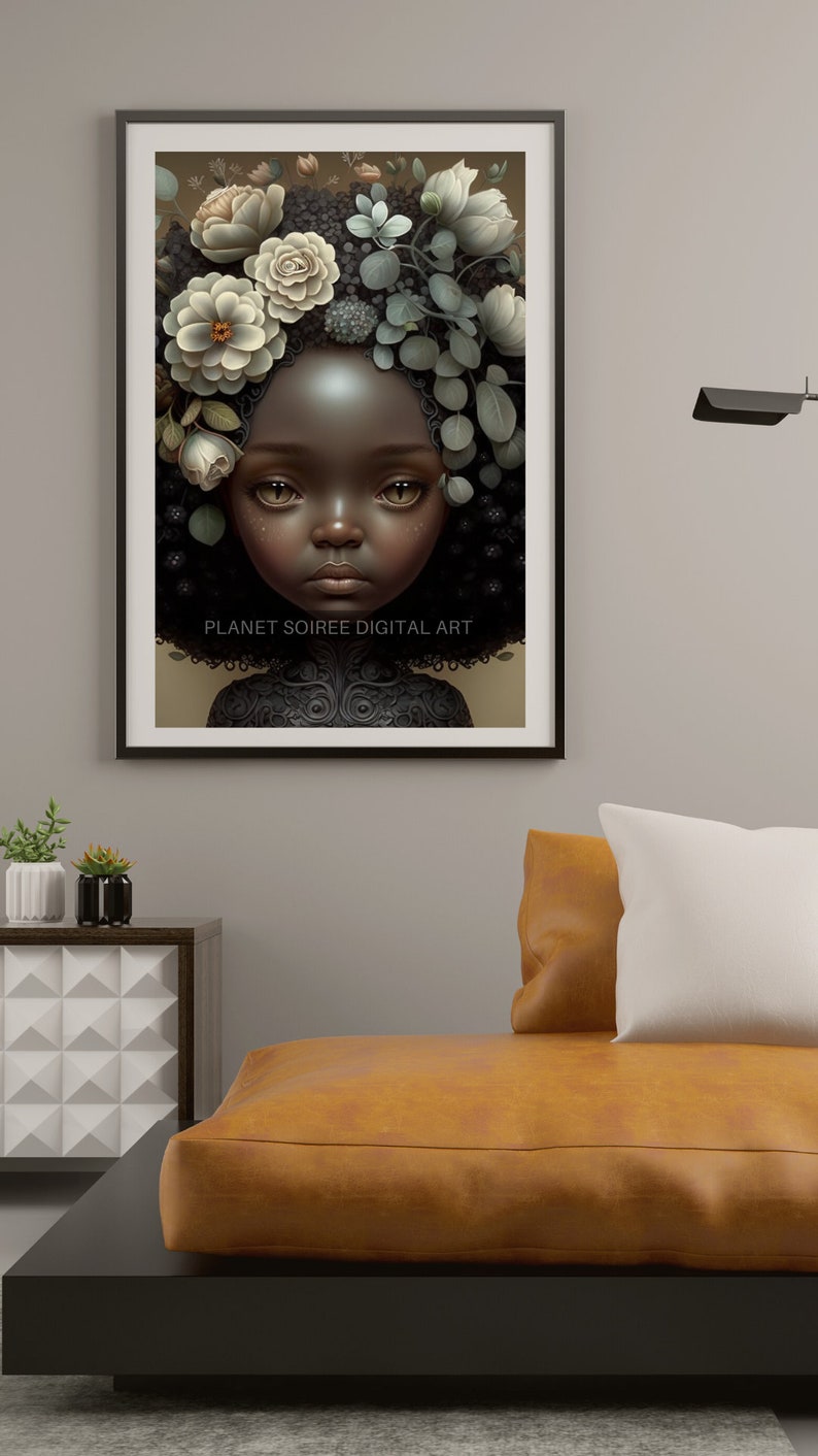 Digital Download , African American Flowers Girl, Black Girl Art Print,Flowers Girl , KPD, POD, Commercial Use, Sublimation, Party Printable