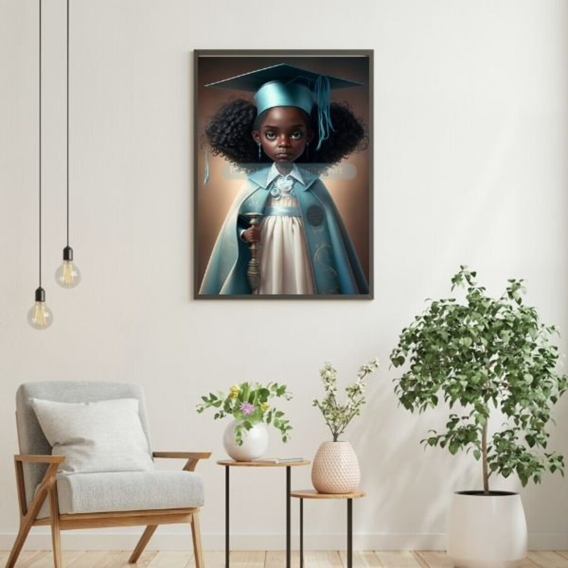 Digital Download African American Girl Graduation Cap and Gown Clipart - Commercial Use, POD, KPD, Sublimation, Posters, Invites, yearbook