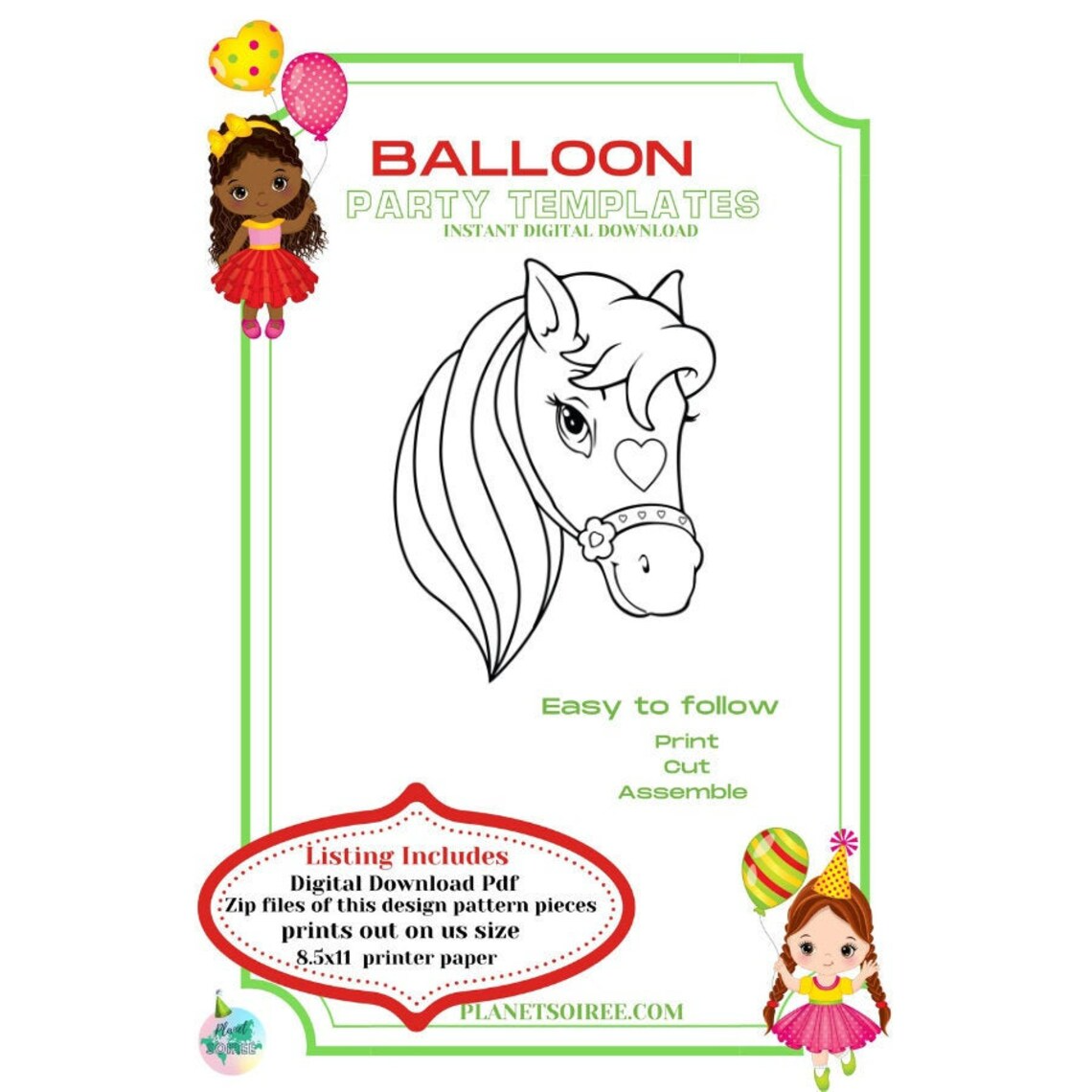 Pony Balloon Template, Horse Mosaic from Balloons, Horse Mosaic Template, Farm Animals Mosaic From Balloons, Template from Balloons