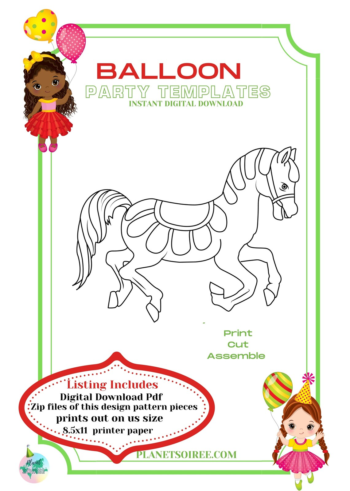 Carousel Horse balloon template , Meri go round balloon mosaic , Amusement party decor