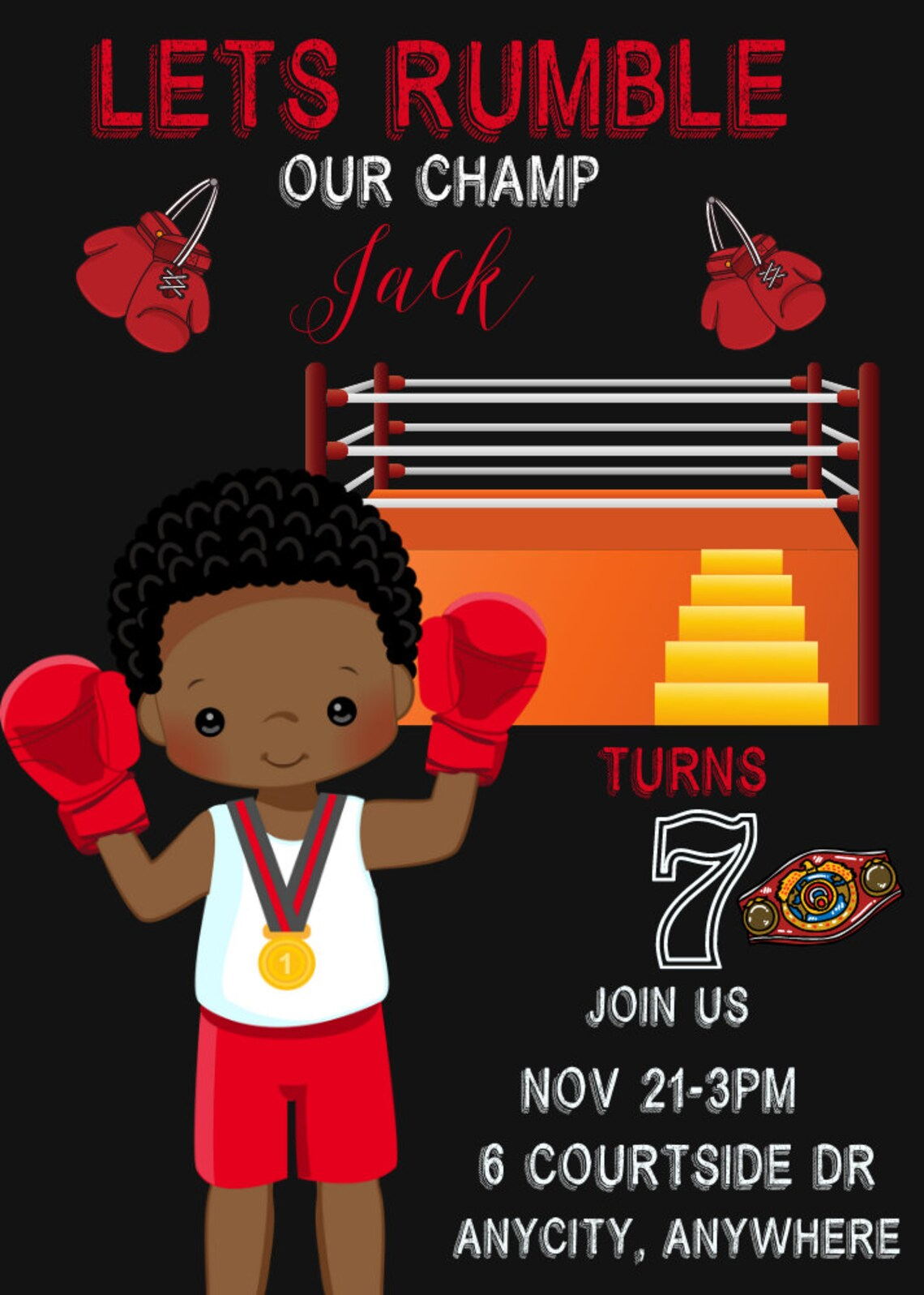 Boxing Match birthday Invite, Lil Champ birthday , Lets Rumble Birthday, Invitation ,personalized party invitation, Invite, Digital Download