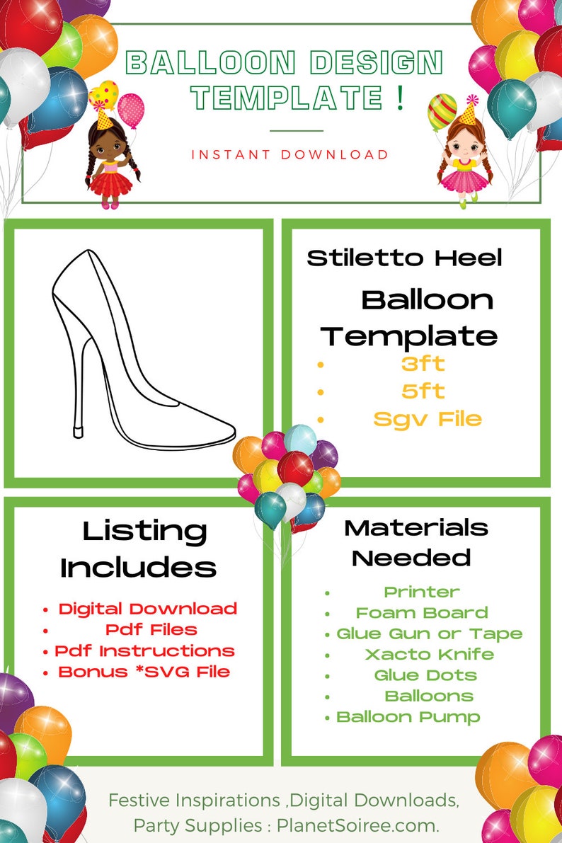 Stiletto Heel Balloon Template Digital Download- High Heel Mosaic Templates-Stiletto Heel balloon Mosaic , 21st Birthday Party decoration .