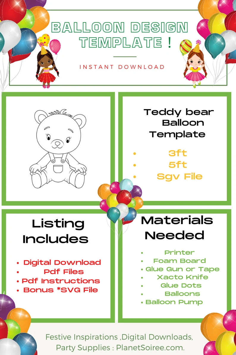 Teddy Bear Template, Woodland Template , Build A Bear, Baby Shower, Bear from Balloons, Teddy Bear Balloon Mosaic, Baby Bear ,Giant Bear