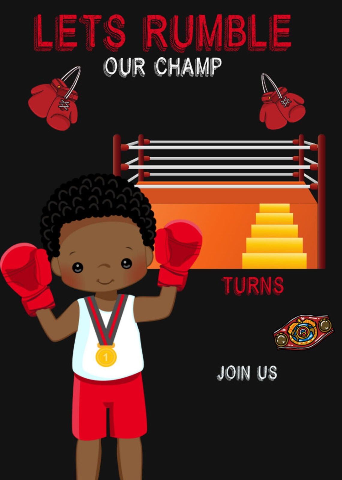 Boxing Match birthday Invite, Lil Champ birthday , Lets Rumble Birthday, Invitation ,personalized party invitation, Invite, Digital Download