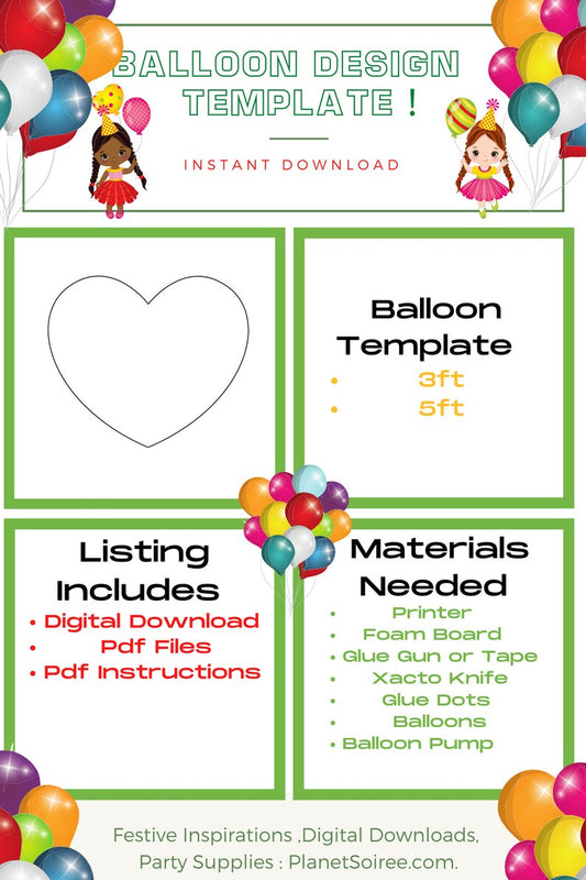 Heart Balloon Template Digital Download, Valentines Day Balloon Templates-Birthday,Party or Engagement Balloon template