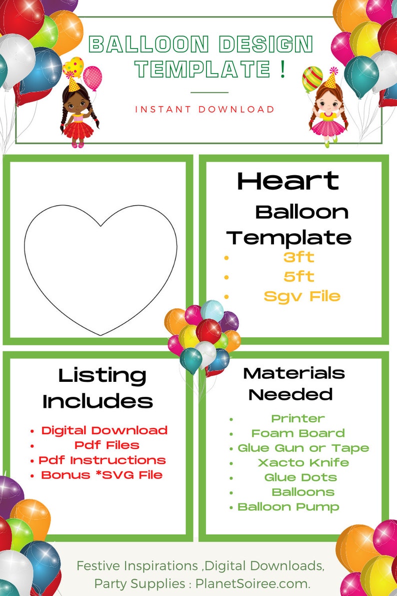 Big Heart Balloon Mosaic , Balloon Template, Digital Download, Balloon Templates for Birthday and party, Mosaic Balloon