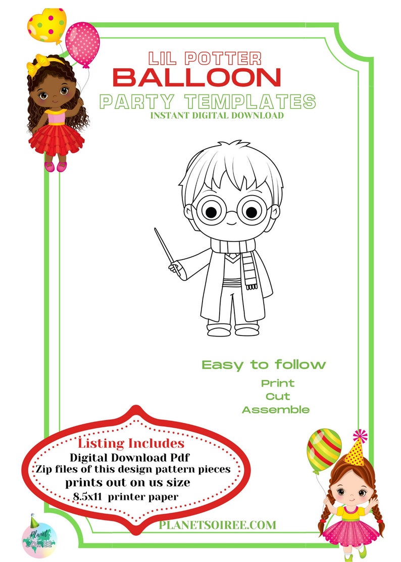 Lil Boy Potter Balloon Mosaic, Magical Birthday , Wizard Balloon Template