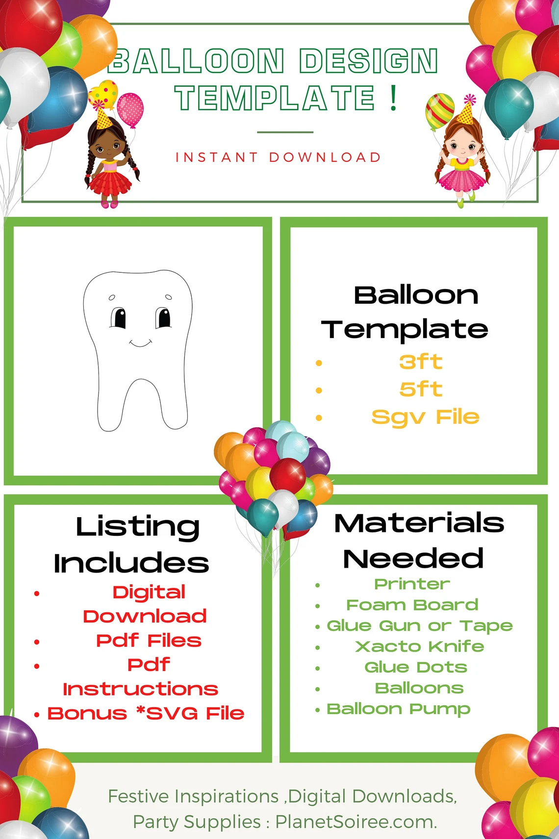 Tooth Balloon mosaic , First Tooth Template, Tooth Fairy , First tooth
