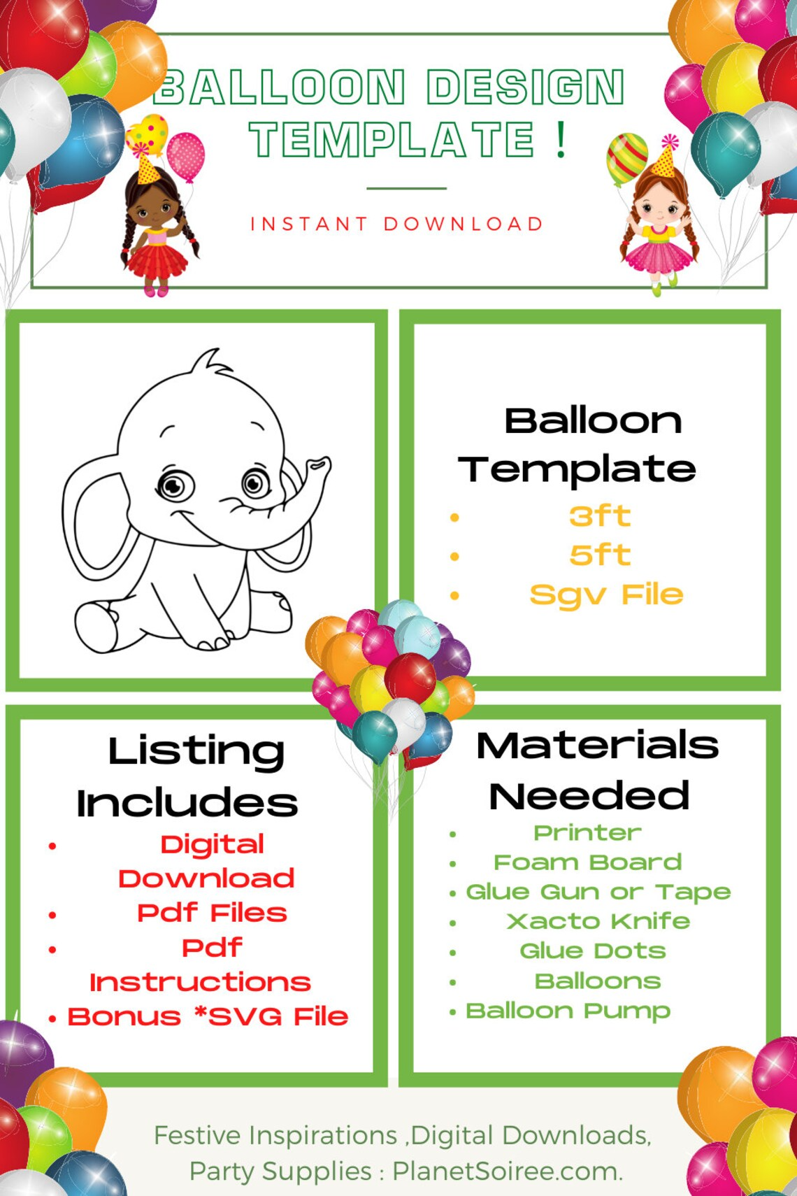 Baby Elephant Balloon Template,Elephant, Elephant Mosaic , balloon mosaic, baby shower ideas, baby shower decor