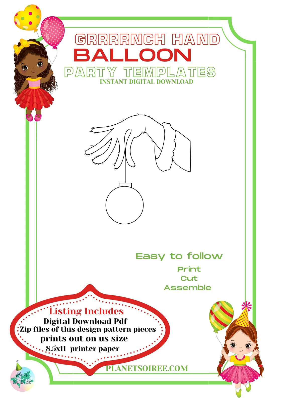 Green Hand Grinch , Mister Grrrnch Mosaic from Balloons, Xmas balloon Mosaic, Holiday Balloon Mosaic, Digital Design, Instant Download