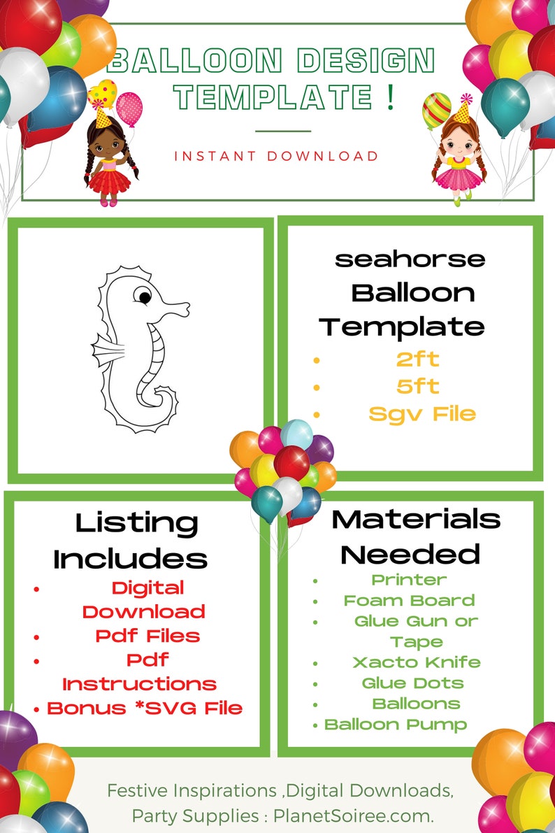 Seahorse Balloon Mosaic, Under the sea, Seaside, Ocean Mosaic , Balloon Template