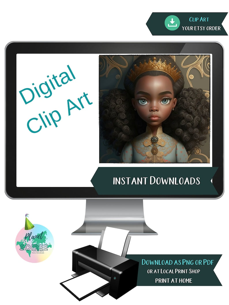 Digital Download, African American,Frozen , Princess Clipart Bundle - Commercial Use Princess Printable, Young Queen , Invites, POD , KPD