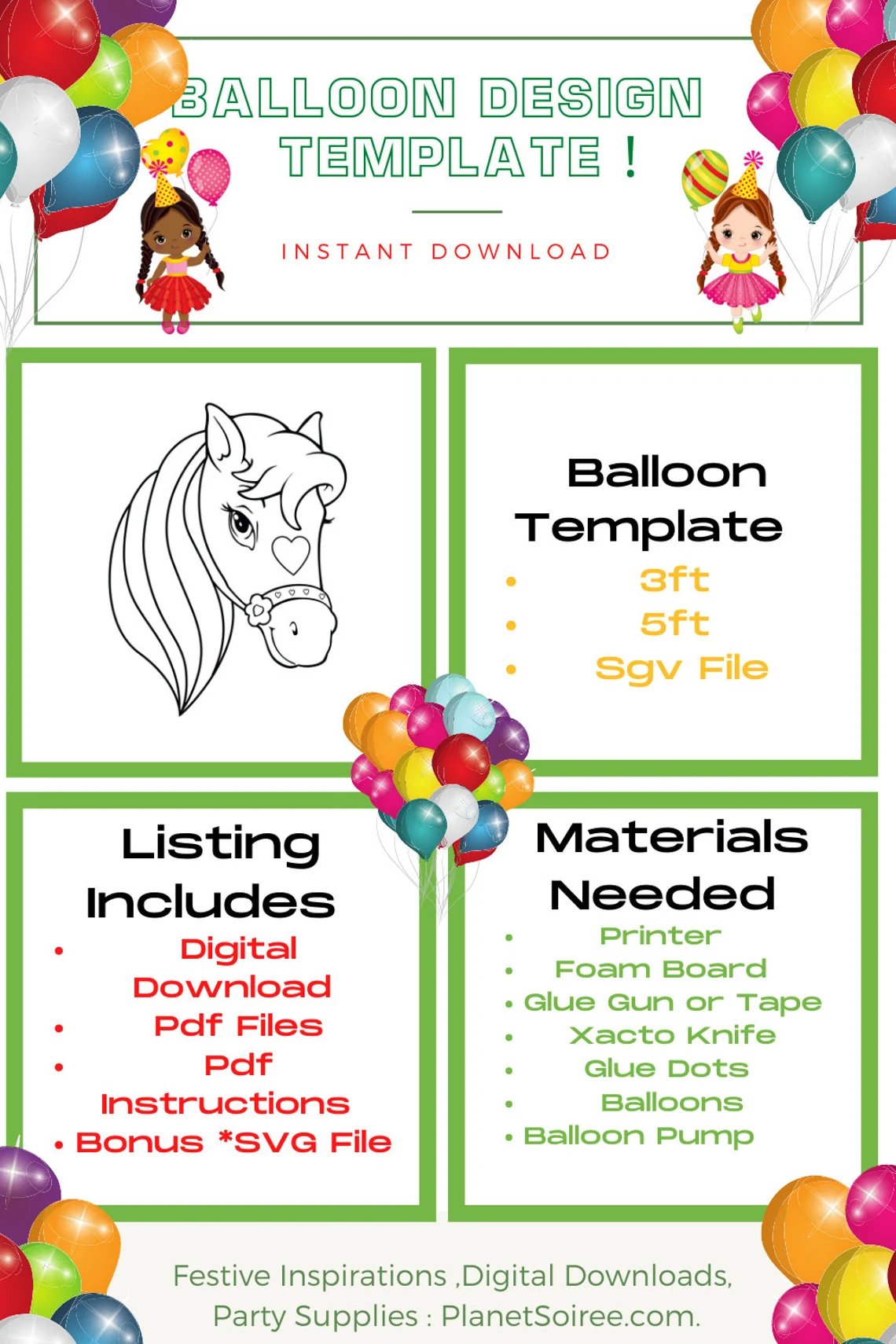 Pony Balloon Template, Horse Mosaic from Balloons, Horse Mosaic Template, Farm Animals Mosaic From Balloons, Template from Balloons