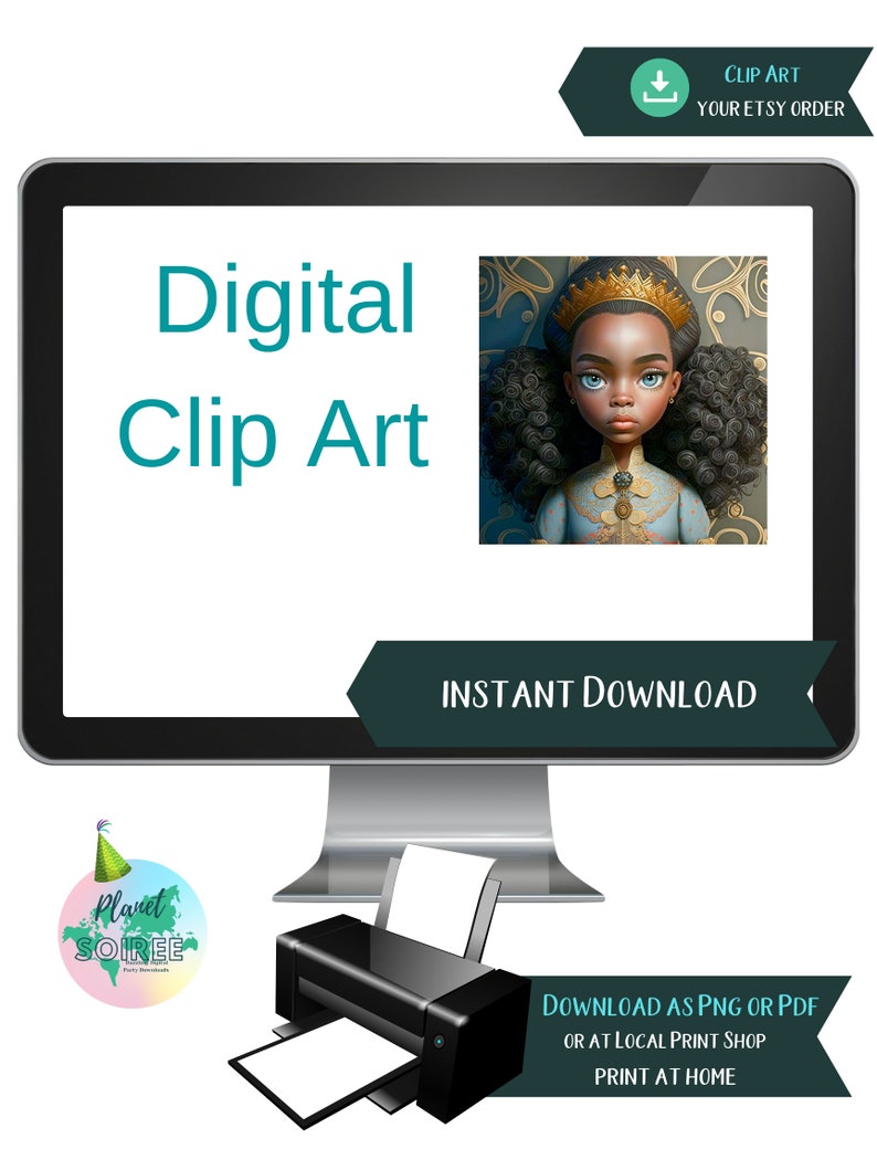 Digital Download, African American Bohemian Botanical Clipart , commercial use , POD , KPD, invites , sublimations , print and cut