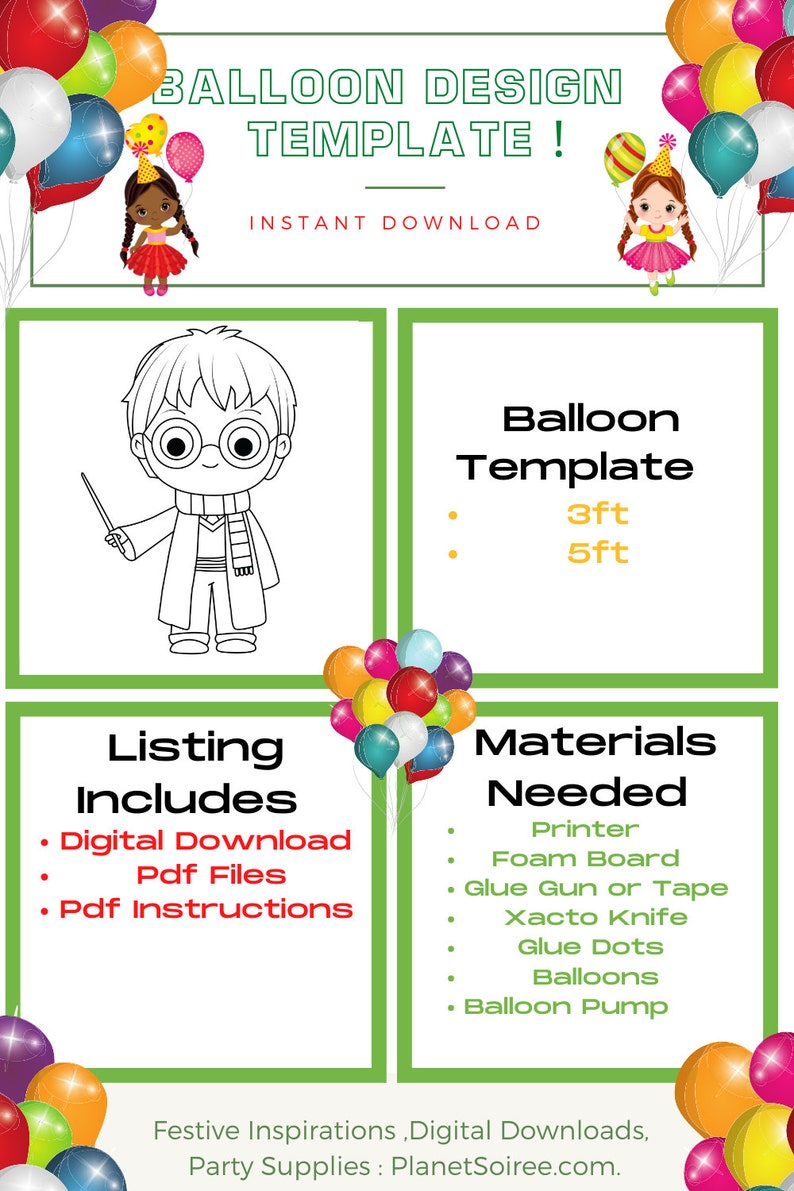 Lil Boy Potter Balloon Mosaic, Magical Birthday , Wizard Balloon Template