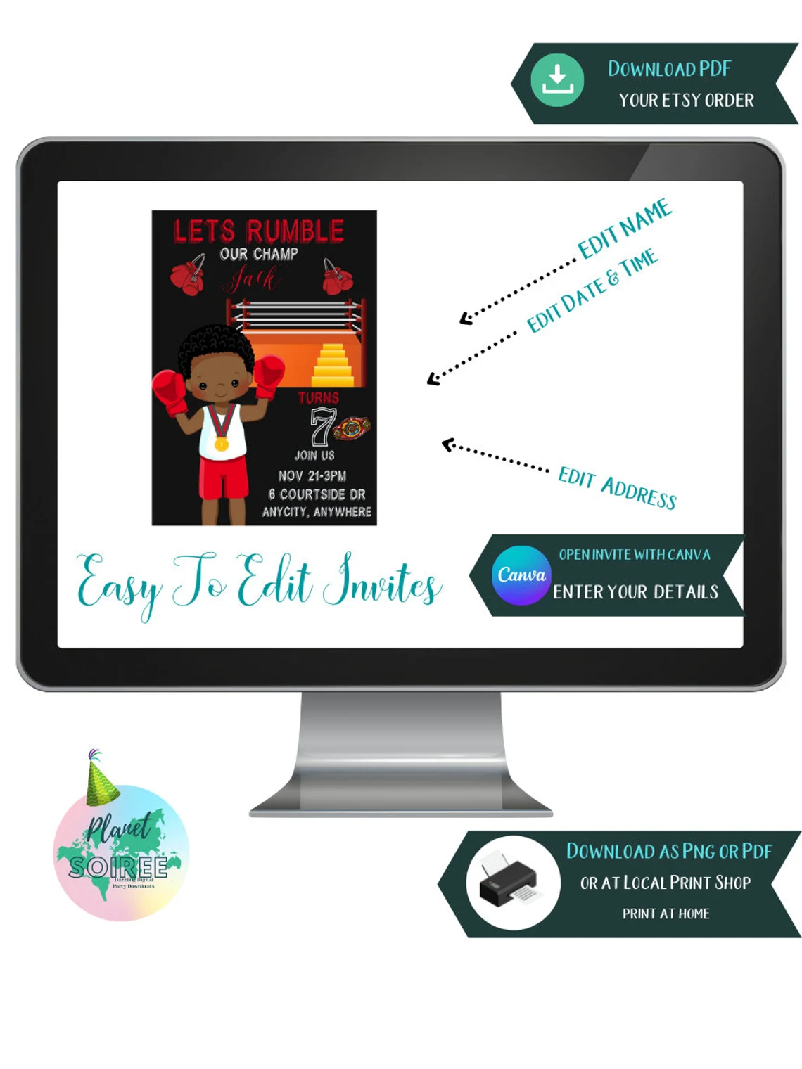 Boxing Match birthday Invite, Lil Champ birthday , Lets Rumble Birthday, Invitation ,personalized party invitation, Invite, Digital Download