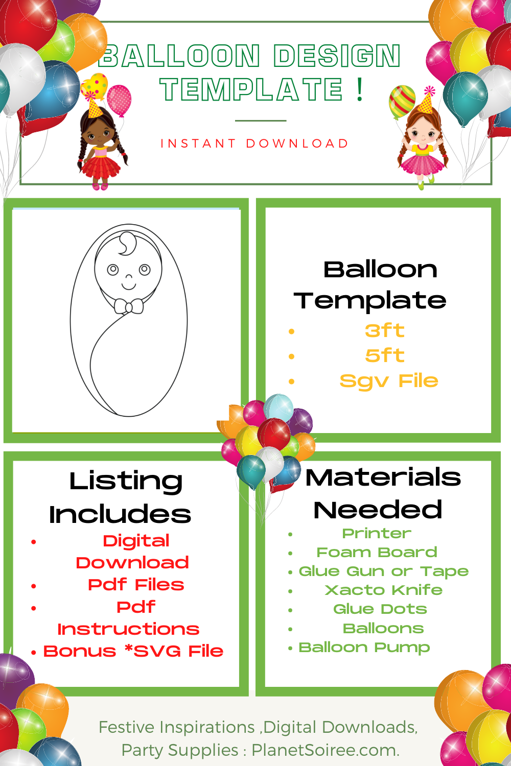 Baby in Blanket  Balloon Template