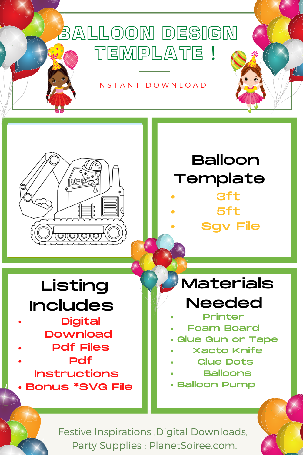Excavation Truck Balloon Template