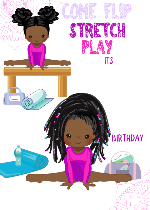 Stretch and  Play- Gymnastics  Birthday Invite